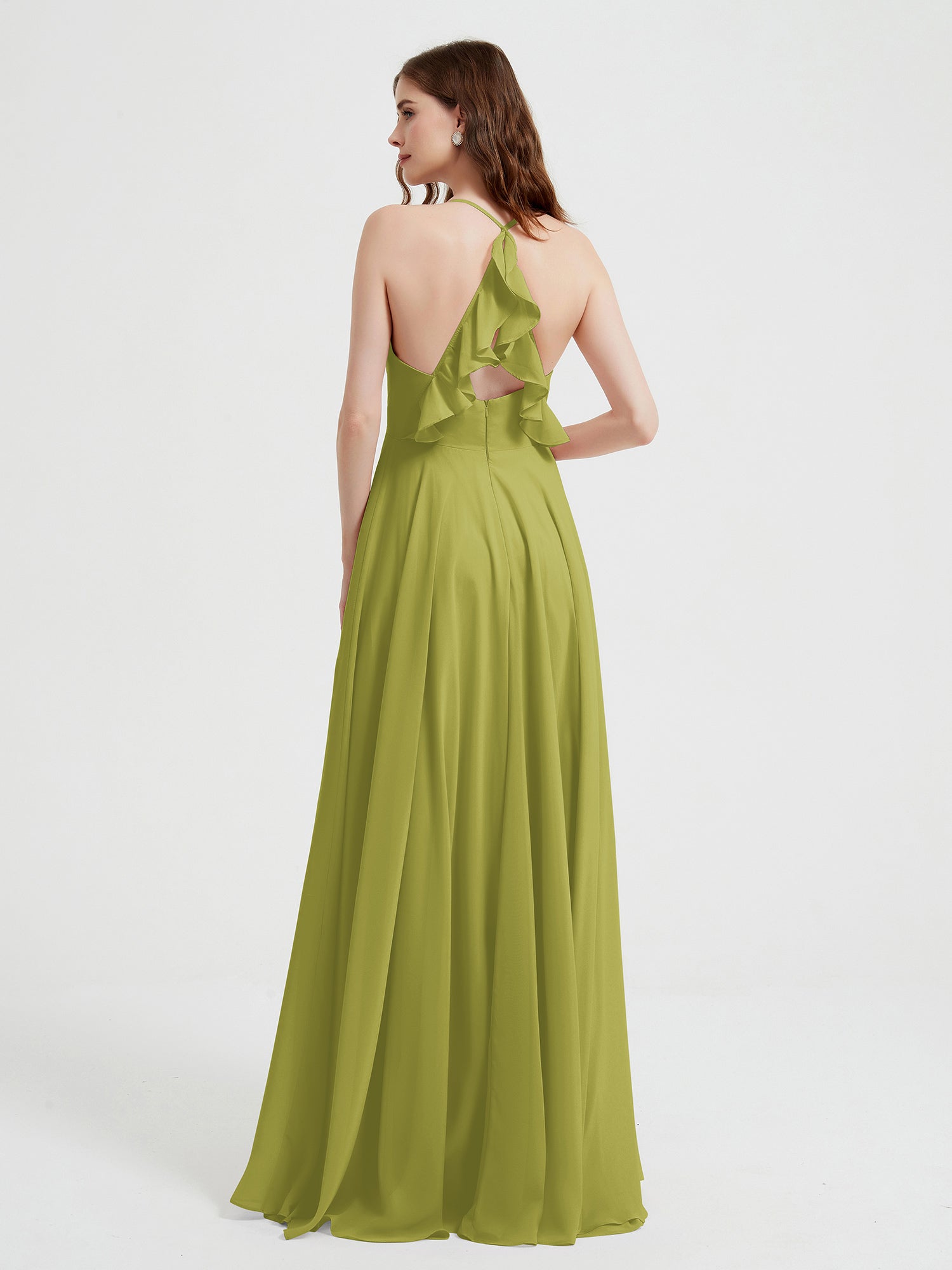 V-neck Cross Back Chiffon Bridesmaid Dresses-Clover